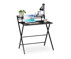 Relaxdays Escritorio Plegable, Mesa de PC, con Estante, Home Office, Juvenil, 92x84x60 cm, Negro, Aglomerado, Hierro, 92 x 84 x 60 cm
