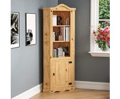 Home Discount Corona Armario de 1 Puerta Pantalla estantería esquinera de Madera de Pino Maciza Acabado Encerado