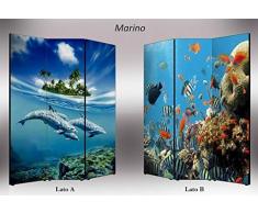 Lupia Separè bifacciale artistico divisorio Marco 3 Puertas con impresión sobre Lienzo Marino, Madera, Multicolor, 176 x 3.2 x 135.6 cm