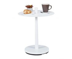 Relaxdays Auxiliar, Acero, Madera, 56 x 45 cm, Redonda de salón, Maciza, Mesa de Metal Moderna, Color Blanco, 70% 30%