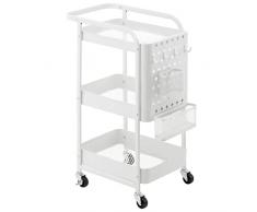 Amazon Brand - Movian Carro de 3 niveles con cestas y ganchos, color blanco
