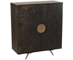 DRW Armario con 2 Puertas de Madera con Patas metálicas en Gris Negro y Dorado 91x40x115cm, Alt. Patas 13,5cm