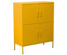 Aparador con 4 Puertas con respiraderos de Metal en Amarillo 80x35x102 cm,ALT.Patas:15 cm