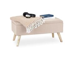 Relaxdays Baúl Almacenamiento con Patas, Banco Almacenaje, Tela-Madera-DM, 1 Ud, 39,5 x 79,5 x 39,5 cm, Azul, Beige