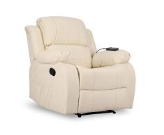Don Descanso - Sillón Masaje Relax Calor Trevi Crema Reclinable 160º con 8 Motores Silenciosos, Calor Lumbar, Sist. Masaje 4 Zonas y Acabado en PU Anti-Cuarteo [Incluye Mando]. Ideal Gente Mayor