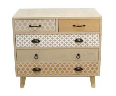 Comoda con 5 cajones de Madera Natural 80x35x76 cm