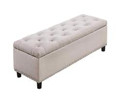 BAKAJI - Baúl de almacenaje con reposapiés para Dormitorio, Banco con Estructura de Madera y Revestimiento de Tela, Asiento abatible Acolchado, Color Beige, Dimensiones: 121 x 42 x 43 cm.