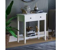 Vida Designs Mesa Consola de 2 cajones con estantería Home Discount Windsor Consola de 2 cajones, Mesa 74 x 80 x 30 cm Blanco