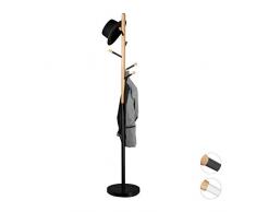 Relaxdays, 180 x 34 x 34 cm Perchero Pie para Oficina, Recibidor y Dormitorio, 6 Colgadores, Madera y Metal, Negro