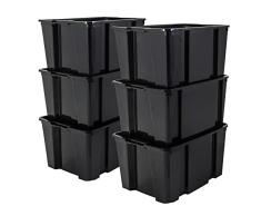 Iris Ohyama, Caja de almacenajeen, Caja de almacenaje Multifunción, lote de 6 Cajas de plástico, 45 L, Asa ergonómica, Jardín, Garaje, Ático - HB-45 - Negro