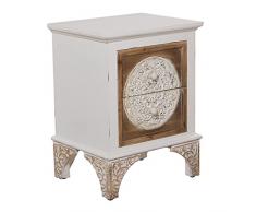 DRW Mesa de Noche con 2 cajones de Madera y DM talladas en Natural y Blanco 47x38x63cm