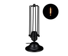 Relaxdays Lámpara de mesa Thomas, Para la mesilla de noche, Metálica, Industrial, E27, 33 x 13 cm, Negro
