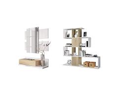 Habitdesign Recibidor con Cajón Y Espejo, Mueble De Entrada, Modelo Tekkan + Estantería Librería, Salón, Comedor O Despacho