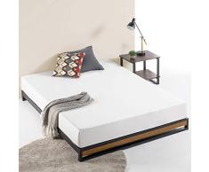 Zinus Suzanne de 15 cm, Estructura de cama de metal y madera, somier de listones de madera, fácil montaje, 135 x 190 cm, color castaño