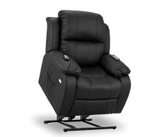 Don Descanso - Sillón Relax Eléctrico Levanta Personas Trevi Negro con Reclinación 160º, 10 Programas, Temporizador, Calor Lumbar, Sist. Masaje 4 Zonas y Acabado PU [Incluye Mando]. Ideal Gente Mayor