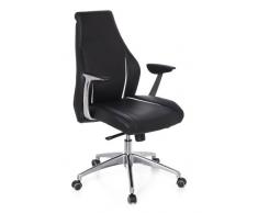 hjh OFFICE 600160 silla de escritorio CARMINO 10 cuero negro / marfil silla giratoria inclinable con brazos con ruedas