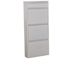 DRW Zapatero con 3 Puertas y 1 cajón de Metal en Blanco 50x15x115cm