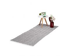 Relaxdays Alfombra Pasillo con Estampado de Rombos, Antideslizante, Algodón, 80 x 200 cm, Negro y Blanco