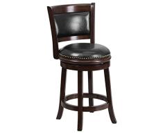 Flash Muebles Cappuccino Madera Contador Altura Taburete con Asiento Giratorio de Piel Negro, Aluminio, Black, Cappuccino, 24 Counter Height,Cappuccino