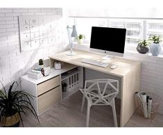 LIQUIDATODO ® - Mesa de estudio 139 cm moderna y barata en natural y blanco brillo