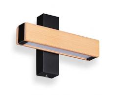 Relaxdays Lámpara Pared LED, Luz Indirecta, Aplique para Pasillo y Escaleras, Hierro-Madera-Cristal, 4,5x21x8 cm, Negro