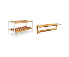 Relaxdays Mueble para Zapatos, bambú, Blanco y marrón & 10017154 Sostenedor de la Toalla Escudo Pared, Estante con bambú, Natural, 50x16x18 cm