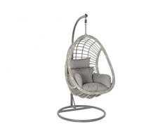 DRW Sillon Colgante de Jardin de Ratan Sintetico de 120 kgs de Peso Maximo y Cojines Beige 143X80X100 cm Mesa