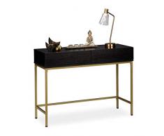 Relaxdays Consola Recibidor 2 Cajones, Mesa Auxiliar Grande, Tablero de Partículas-Metal, 80,5x110x40 cm, Negro-Dorado