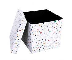 SONGMICS 38 x 38 x 38 cm Baúl Puff Taburete de Almacenaje Plegable, Carga máxima de 300 kg, Patrón de Terrazo, LSF30C