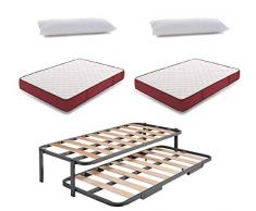HOGAR24 ES Cama Nido Metálica Reforzada + 2 Colchones Viscoelasticos Viscoplus 20 + 2 Almohadas De Fibra Resinada, 105x180 cm