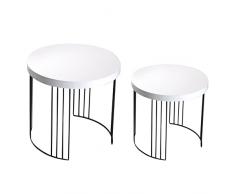 Versa Kansas Mesa Auxiliar para el Salón, la Habitación o la Cocina. Moderna Mesilla Baja, Set de 2, Medidas (Al x L x An) 55 x 55 x 55 cm, Madera y Metal, Color Blanco