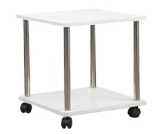 BAKAJI Mesa de Centro de salón con 4 Ruedas Carro de Madera MDF Blanco de café diseño mínimo Muebles de Almacenamiento Mueble de salón Cocina baño Doble Estante estantes (Cuadrado)