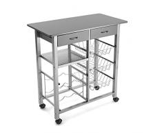 Versa Leicester Carro de cocina con ruedas, cajones y botellero, Verdulero con despensa y organizadores, Almacenaje de cocina, Medidas (Al x L x An) 82 x 40 x 76 cm, Madera y Metal, Color Gris