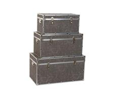 DRW Set de 3 Baúles de PU y Madera en Gris 78x40,5x40,5cm