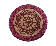 DRW Alfombra Redonda de Algodón y Yute en Natural y Fucsia