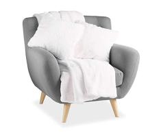 Relaxdays Crema, Juego Sofá Cama con 2 Peludos, Poliéster, Blanco, 150 x 200 cm, Medidas Manta: 2 X 150 X 200 cm. Medidas cojín: 10 X 45 X 45 cm