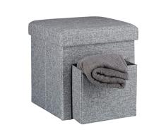 Relaxdays Taburete Almacenaje, Puff Asiento Almacenamiento, Reposapiés, con Tapa y Cajón, Lino, 1 Ud, 38 x 38 cm, Gris
