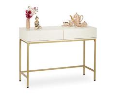 Relaxdays Consola Recibidor con 2 Cajones, Mesa Auxiliar Grande, Tablero De Partículas-Metal, 81 X 110 X 40 Cm, Blanco, Talla Única