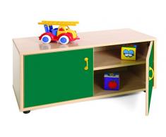 Mobeduc Mueble Infantil Superbajo Armario 2 estantes, Haya, Haya y Verde Oscuro, 90x40x44 cm