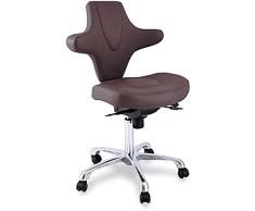 QUIRUMED Taburete con Respaldo ergonómico y Atractivo diseño, Color Marrón, Estructura Metal, Polipiel, Altura Regulable, Inclinación de Respaldo, hasta 150 kg