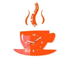 FLEXISTYLE Moderno Reloj de Pared de Cocina Taza, acrílico, Naranja, 32 cm x 19 cm, 3D, Estilo Moderno, 3D silencioso, diseño