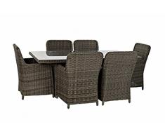 DT MB-166668 Mesa Comedor con Sillas Ratán Sintético, Marrón, 200 x 100 x 75 cm, 7 Unidades
