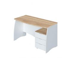 Habitdesign Mesa de Despacho con 3 Cajones, Mesa de Oficina o Estudio, Modelo Stil, Acabado en Balnco Artik y Roble Canadian, Medidas: 136 cm (Ancho) x 67 cm (Fondo) x 74 cm (Alto)
