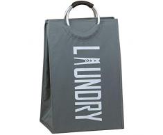 BAKAJI - Cesto para la Ropa Sucia de Tela, contenedor Plegable con Asas de Metal, Gris, 38 x 28 x 68 cm, único