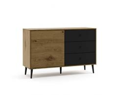 Mc Haus UMMA - Aparador Comedor de Madera Negro, Mueble Cómoda de almacenaje, Buffet Salon Armario de diseño con 1 puerta y 3 cajones 118x40x76cm