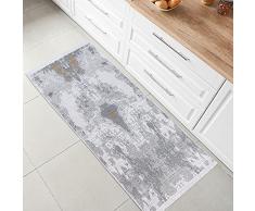 Fashion4Home Alfombra de pelo corto - Alfombra Boho Kelim - Alfombra de salón, dormitorio y cocina, alfombra de pasillo, alfombra de habitación infantil abstracta-gris-dorado, saludos: 80 x 200 cm