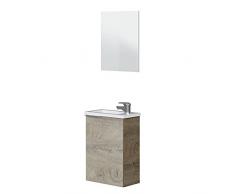 Mueble de Baño con Espejo y Lavabo, Modulo Suspendido, Modelo Compact, Acabado en Roble Alaska, Medidas: 40 cm (Ancho) x 58 cm (Alto) x 22 cm (Fondo)