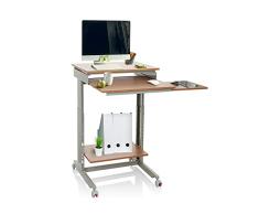 hjh OFFICE 830020 Mesa Portátil Ordenador Workstation Haya, Escritorio de Pie Mesa Auxiliar con Ruedas, Mesita Regulable Altura 71,5-107,5 cm, pequeño