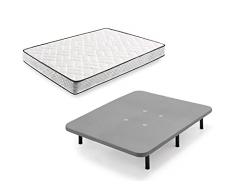 HOGAR24 ES Cama Completa - Colchón Flexitex + Base Tapizada 3D con 5 Barras Transversales Color Gris + 6 Patas de 26cm, 135x190 cm