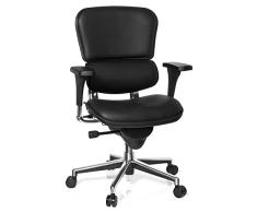 hjh OFFICE 652985 Silla de Oficina ERGOHUMAN Base Cuero Negro, Silla giratoria, amplios ajustes, sólido Aluminio Pulido, ergonómica